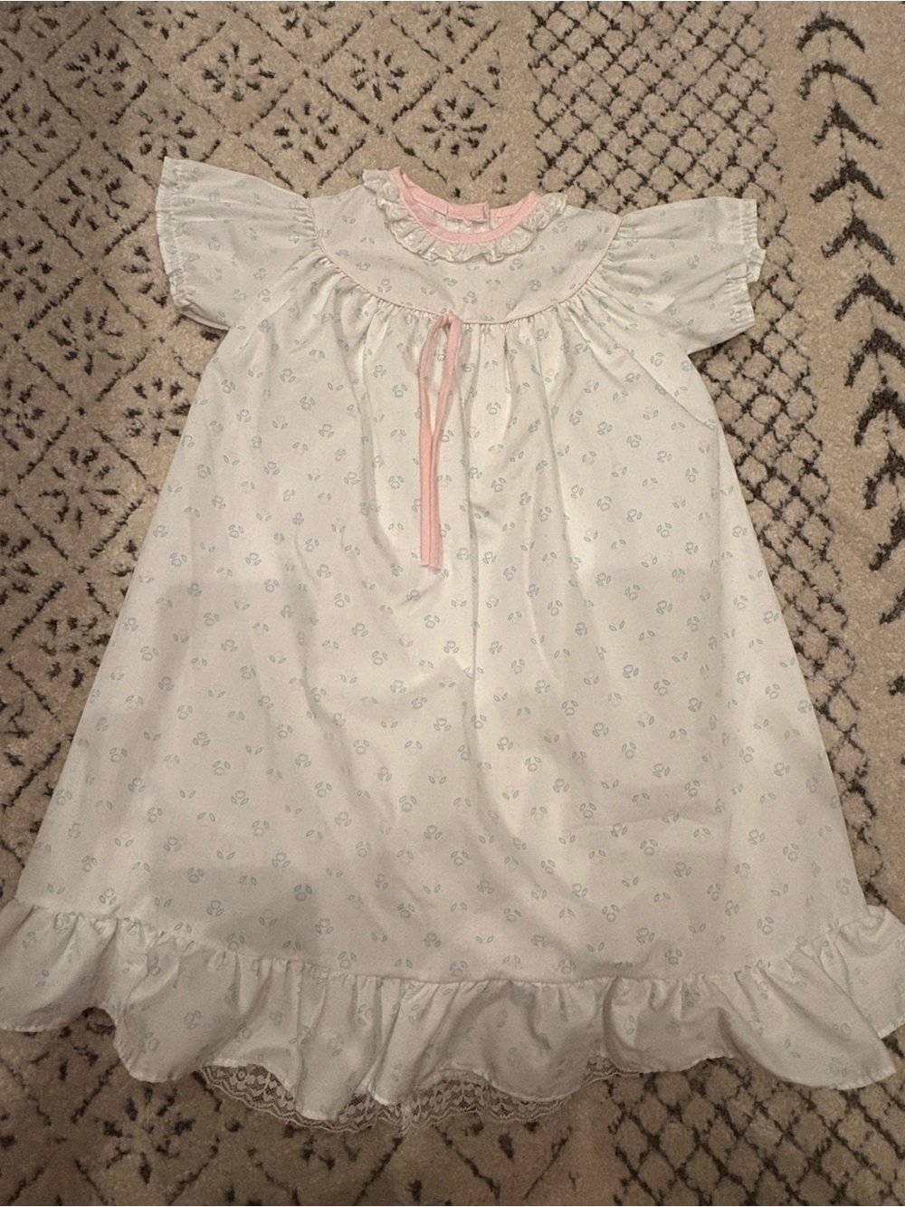 Vintage Alexis White Nightgown with Pink Trim and Tiny Floral